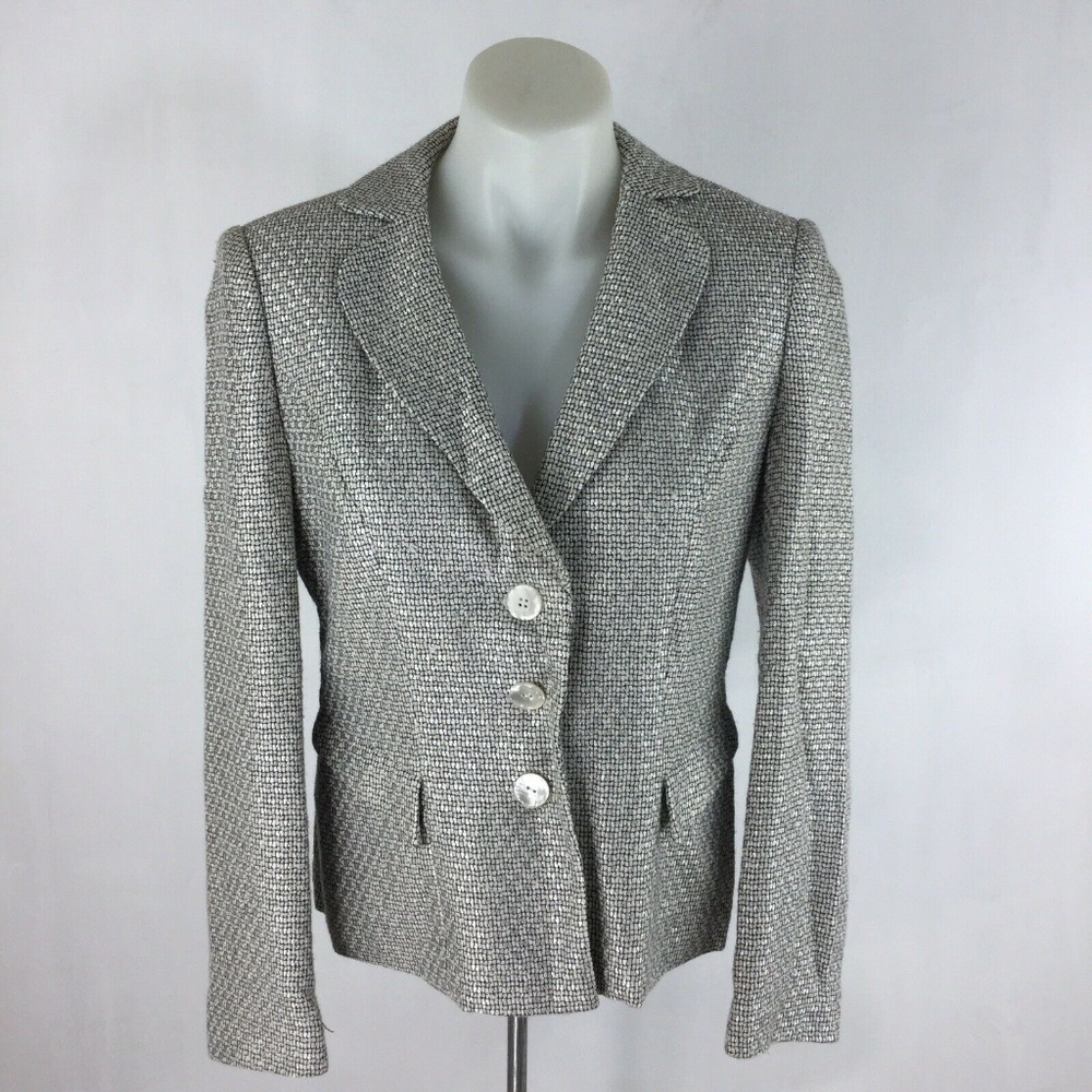 Talbots Blazer Jacket Black Ivory Silk Cotton